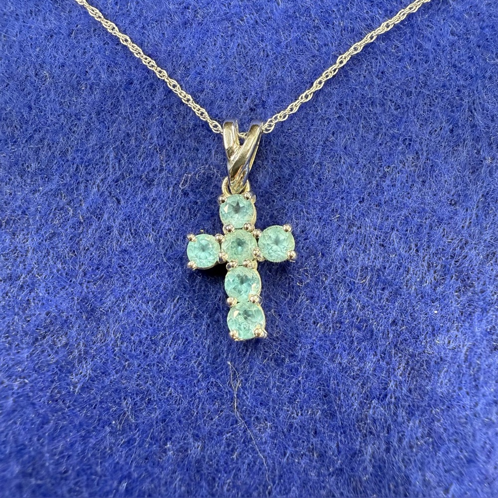 10 Kt White Gold Dainty chain with gemstone Cross pendant.